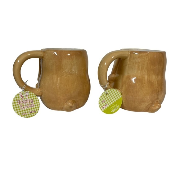 Easter Ceramic Mug Boy Girl Pair 16 oz Hand Painted Pastel Bunny Gift Set - Picture 3 of 11